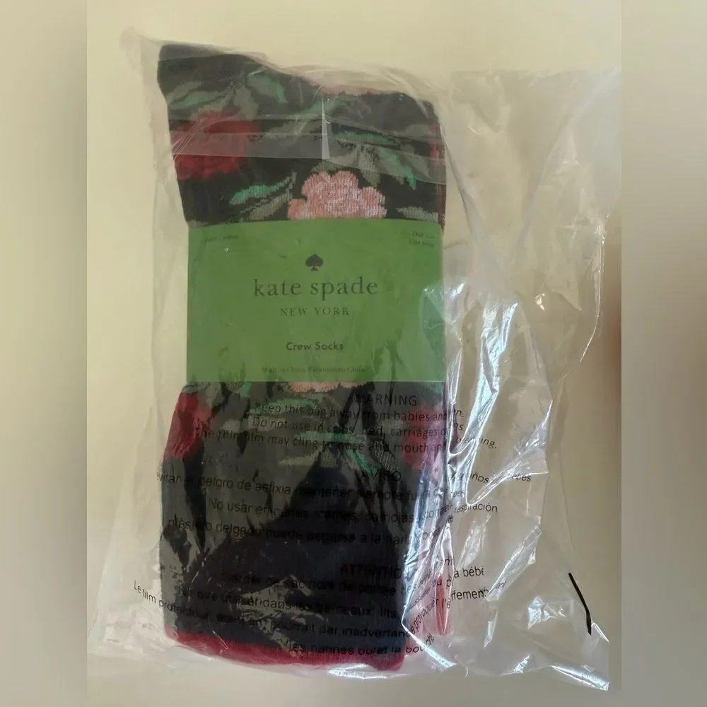 Kate Spade Womens Crew Socks Pack of 3 Black Floral Pink Plaid Multi NWT